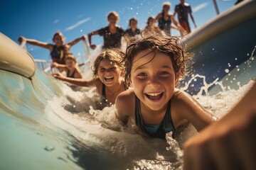 Kids Sliding Down A Water Slide, Generative AI