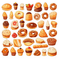 Bakery foodstuff set on white background