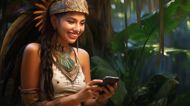 jungle girl with smartphone