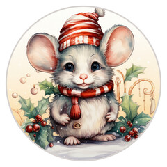 mouse and christmas gift, clipart, watercolor, clip art, water color,