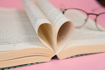 book with heart-shaped cards. Love to read books