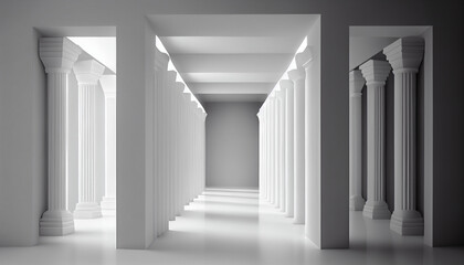  3d rendering white corridor pillars background render, columns on a white background, Ai generated image  