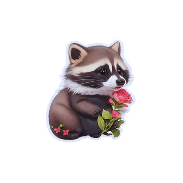 Racon with flowers sticker, sticker, cute animal stickers