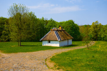 small ethnic rural house stay on forest glade