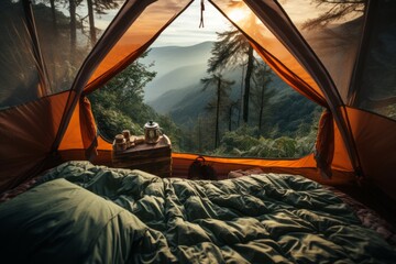 View Of A Cozy Camping Tent, Generative AI 