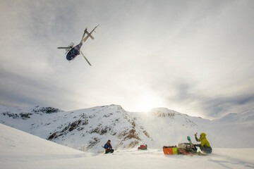 Helicopter in flight after dropping off passengers in the mountains
