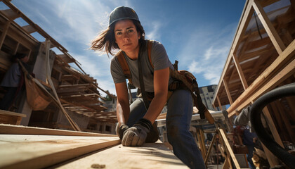A female carpenter working on a job site