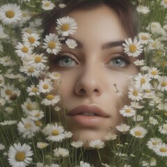 A portrait of a person with eyes that hold the calming essence of a serene meadow, evoking peace3