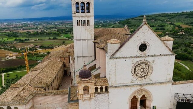 Aerial View Of The Basilica Of Saint Francis Of Assisi In Perugia Province, Umbria Region, Italy.