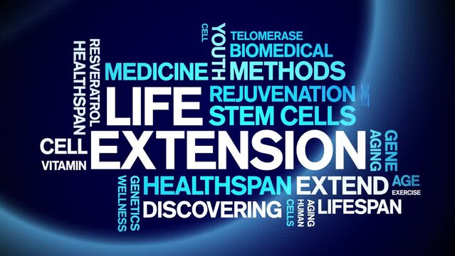 Life Extension animated tag word cloud;text design animation kinetic typography seamless loop.