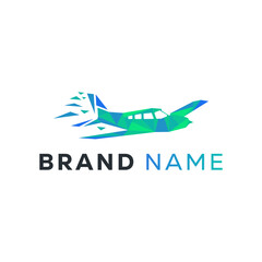 Private plane travel logo design, green polygonal, Geometric vector Illustration