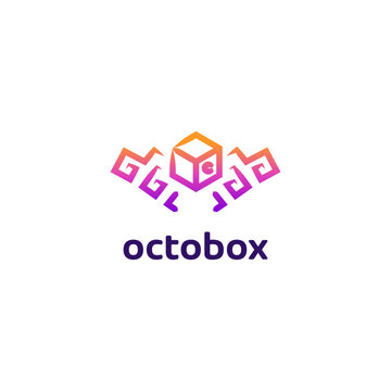 Octopus and box logo design, cube network vector