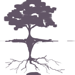 seamless hand-drawn tree with roots isolated