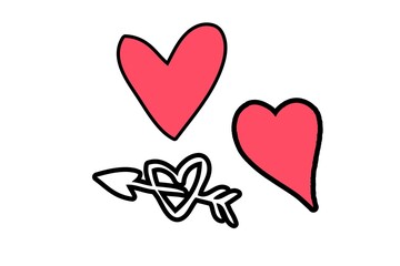 Heart By Arrow Icon and red hearts on white background