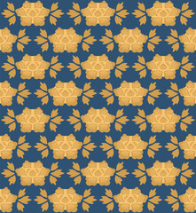 Japanese Gold Flower Leaf Motif Vector Seamless Pattern