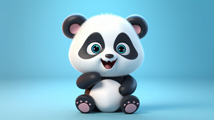 Cute baby panda bear with big eyes 3d rendering cartoon