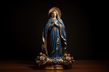 Statue of the Virgin Mary on a black background. Isolated - obrazy, fototapety, plakaty