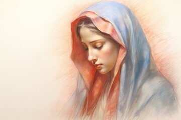 Illustration of Mother Mary on a white background - obrazy, fototapety, plakaty