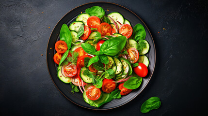 Healthy vegetable salad of fresh tomato cucumber 