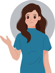 Portrait of a woman gesturing showing or presenting something illustration