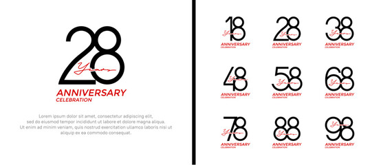 set of anniversary logo black and red color on white background for celebration moment
