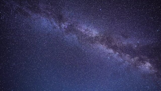4k time lapse video with star sky nature landscape, view to Milky Way during a night of Perseid Meteor Shower observation, a colourful shooting stars. Astronomy concept video.