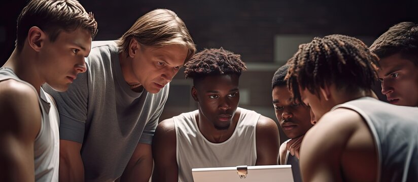 Basketball players and coach writing gym copy space Sport activity togetherness lifestyle untouched