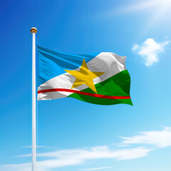 Waving flag of Roraima is a state of Brazil on flagpole
