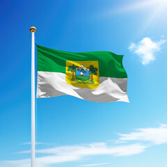 Waving flag of Rio Grande do Norte is a state of Brazil on flagpole
