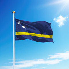 Waving flag of Curacao on flagpole