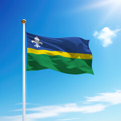 Waving flag of Flevoland is a state of Netherlands on flagpole