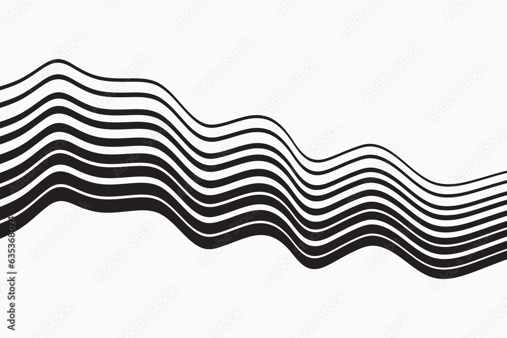 Poster Vector seamless pattern with curve stripe. Black and white stripes as abstract waves for a textured pattern on the background.