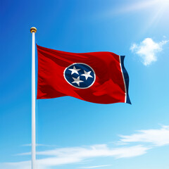 Waving flag of Tennessee is a state of United States on flagpole