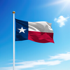 Waving flag of Texas is a state of United States on flagpole