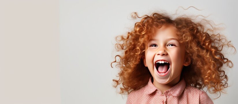 Studio Portrait Of A Cheerful Girl Laughing At The Camera On A White Background