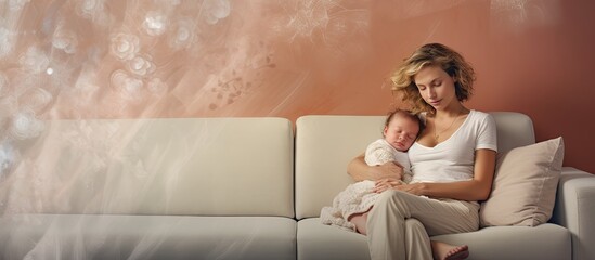 Composite of a caucasian mother and her baby girl on a sofa with text for World Breastfeeding Week Emphasis on love family and healthy nurturing