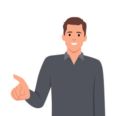 Standing business man pointing with index finger at viewer. I want you gesture. Flat vector illustration isolated on white background