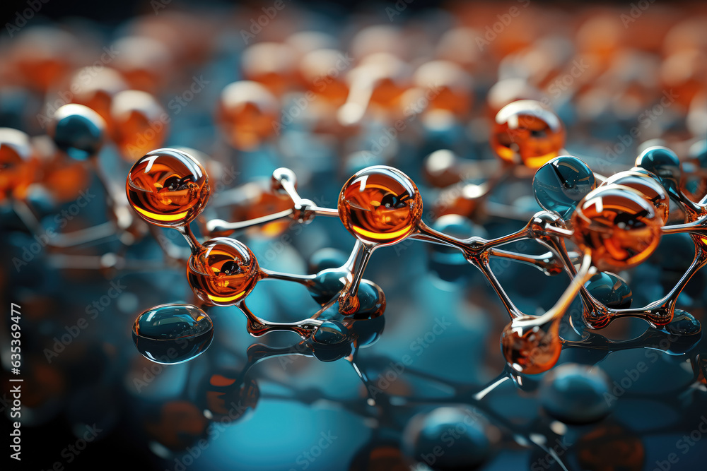 Poster abstract representation of a molecular structure. generative ai.