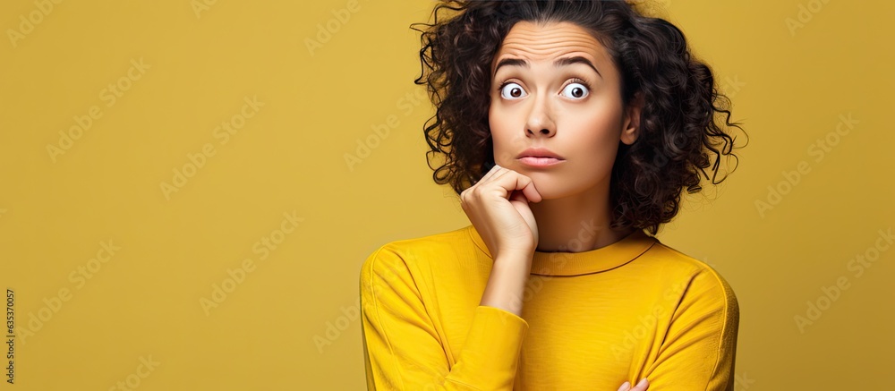 Poster Doubtful pretty woman with a confused expression searching for answers