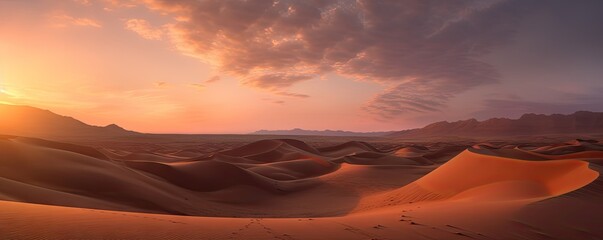 Fototapeta na wymiar Journey through sunsets dunes and vastness. Embracing tranquility and majesty of desert landscape