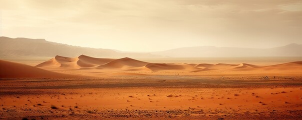 Fototapeta na wymiar Journey through sunsets dunes and vastness. Embracing tranquility and majesty of desert landscape