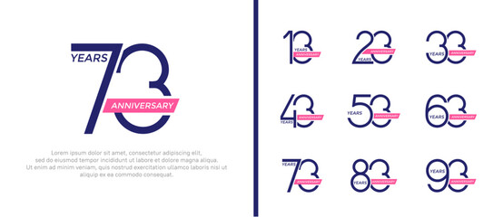 set of anniversary logo blue color and pink ribbon on white background for celebration moment
