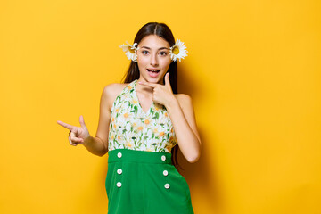 woman beautiful young camomile pretty stylish fashion flower yellow style happy