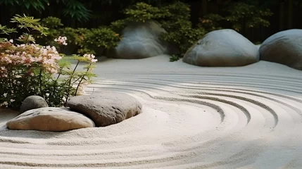  Find inner peace in a zen garden where raked sand patterns and minimalistic foliage set the stage for mindfulness and design © New Robot