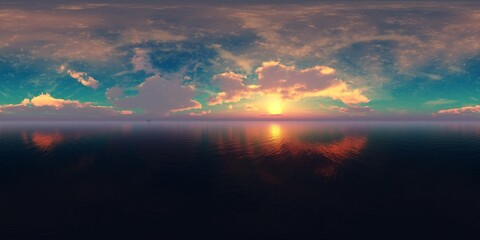 panorama of sea sunset. Environment map. HDRI map. Equirectangular projection. Spherical panorama. landscape 3d rendering