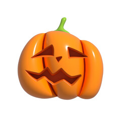 Halloween Realistic 3d Orange Pumpkin with happy face. 3d rendered object. Design element isolated on white background.