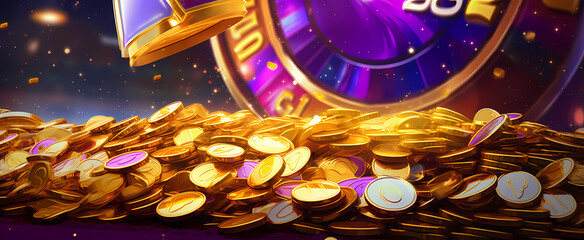 Background for casino slot games. Egyptian mythology. Coins on the background.