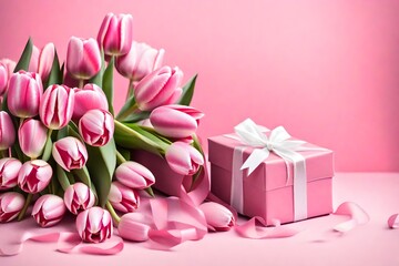 bouquet of tulips with box, Ultra High HD Quality