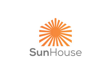 Minimal and Professional Sun and House sign logo design vector template