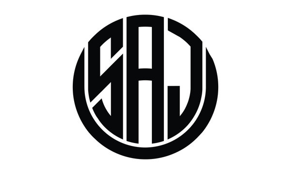 SAJ shield in circle logo design vector template. lettermrk, wordmark, monogram symbol on white background.